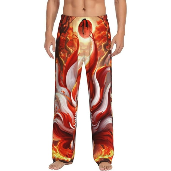 Cauagu Red Sun Flame Fox Mens Pajama Pants Sleep & Lounge Pants,PJ Bottoms with Pockets-Large