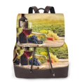 Cauagu Red Wine Glasses Print Women's PU Leather Backpack,Fashion