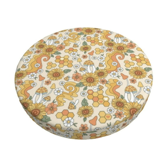 Cauagu Retro 70s 60s Flower Print Round Stool Covers,Seat Cushion for Round Bar Stool Chair Seat Cover for Bar Round Chair Fits for 12/13/14in Bar Stool Cushion