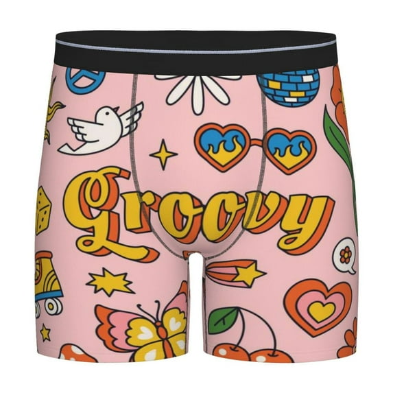 Cauagu Retro 70s Hippie Print Men's Boxer Briefs, Funny & Cute Underwear Elastic Waistband Briefs Ideal Gift for Men,1-Pack