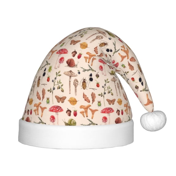 Cauagu Retro Autum Mushrooms Pattern Christmas Hat for Kids,Xmas Holiday Hat Santa Hat for Boys & Girls Festive Headwear Accessories for Christmas/New Year/Holiday
