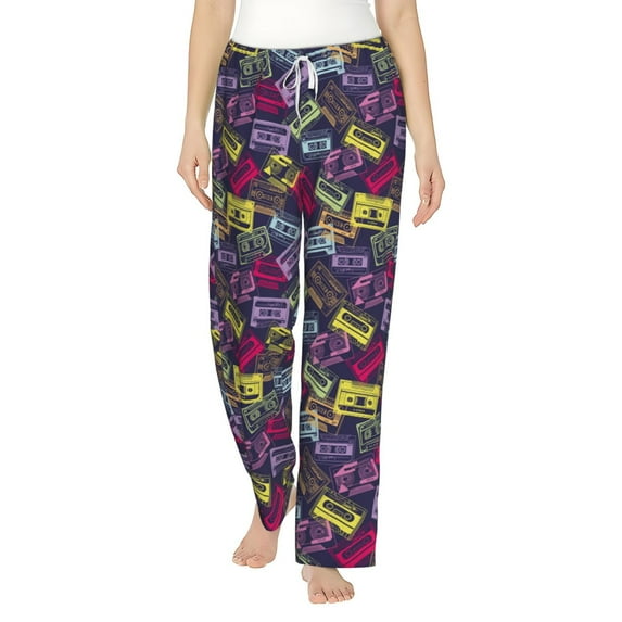 Cauagu Retro Cassette Music Pajama Pants for Women Loose Fit Wide Leg Trouser Pants Casual Elastic Waist Drawstring Lounge Pants