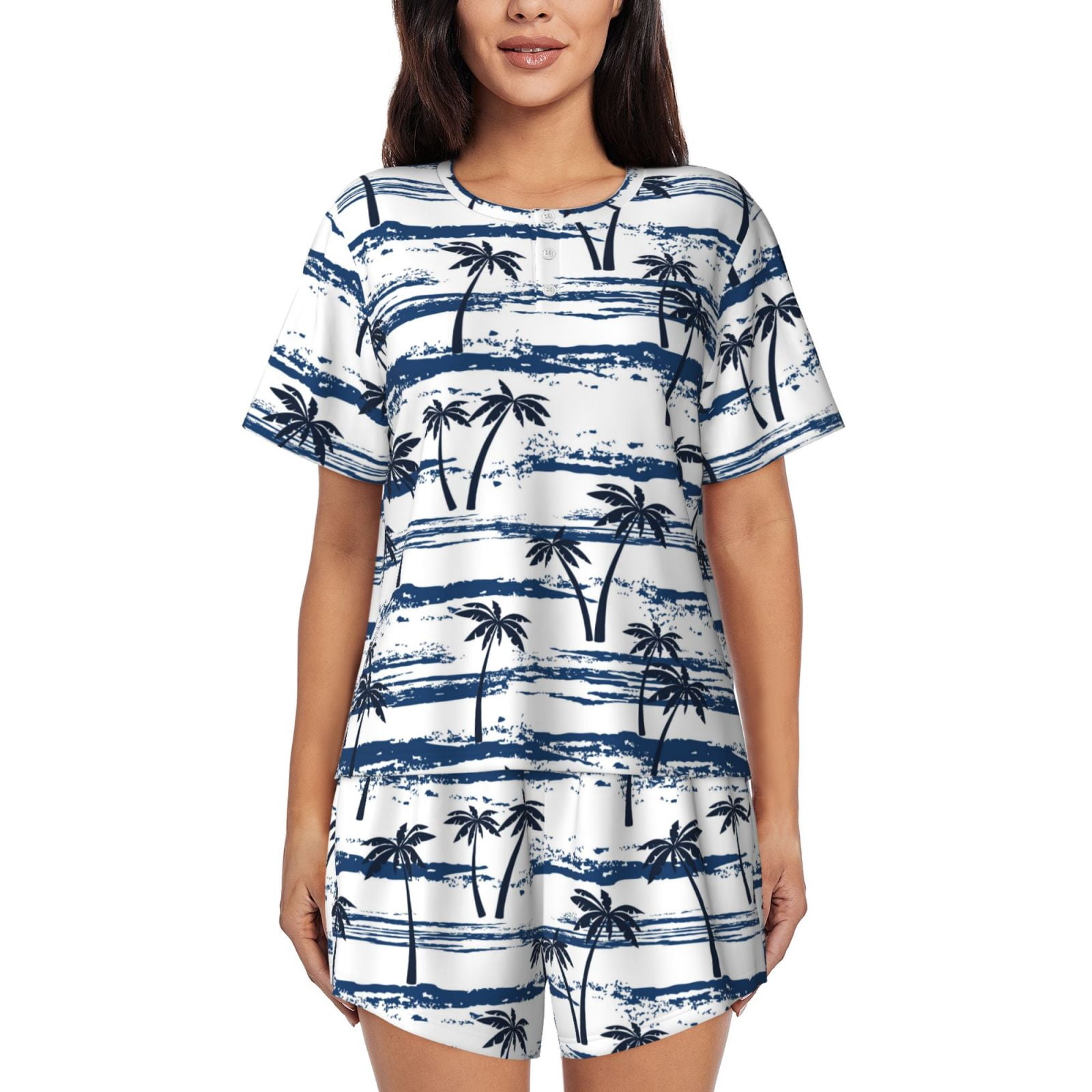 Cauagu Retro Coconut Tree for Women's Round Neck Pajama Set,Short ...