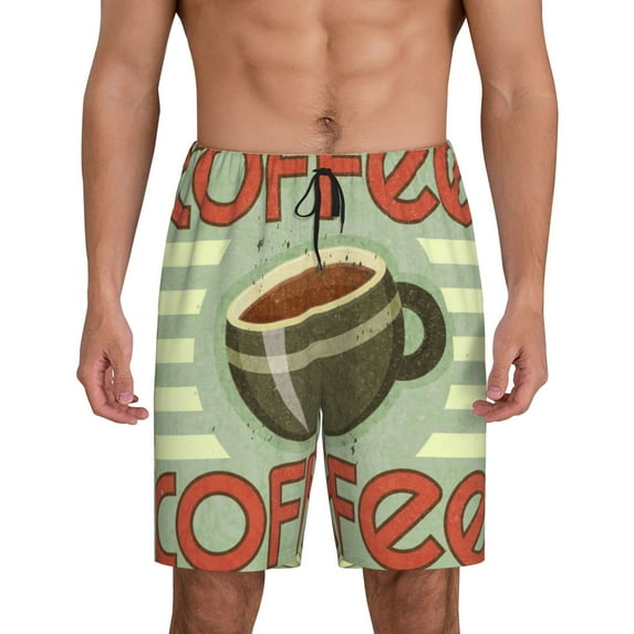 Cauagu Retro Cover For Coffee Print Pajama Bottoms for Men Sleep Pajama Shorts Elastic Waistband Sleep Pajama Short Men's PJ Shorts -3X-Large