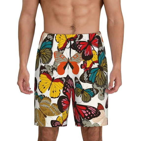 Cauagu Retro Floral Butterfly Print Pajama Bottoms for Men Sleep Pajama Shorts Elastic Waistband Sleep Pajama Short Men's PJ Shorts -XX-Large