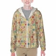 thumbnail image 1 of Cauagu Retro Geometry Print Sun Protection Jacket for Teen,Full-Zipper Long Sleeve Sun Shirts with Pockets UV Hoodie Shirts Outdoor Athletic Jacket-Large, 1 of 7
