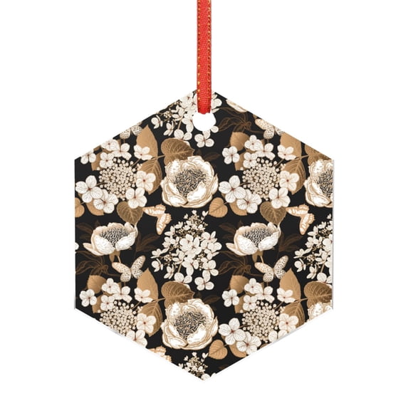 Cauagu Retro Hydrangeas Pattern Acrylic Christmas Pendant,1-Pack Christmas Ornaments Xmas Tree Decor Christmas Décor with Ribbon Cute Tree Hanging for Party Favors-Hexagon