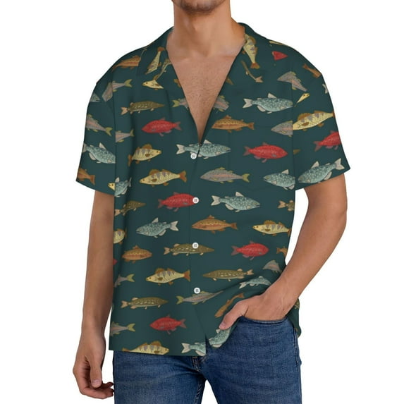 Cauagu River Freshwater Fish Men's Short Sleeve Button Down Hawaiian Shirt for Men Bowling Shirts Casual Summer Beach Shirt,X-Large