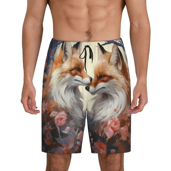 Cauagu Romantic Flower Fox Print Pajama Bottoms for Men Sleep Pajama Shorts Elastic Waistband Sleep Pajama Short Men's PJ Shorts -4X-Large