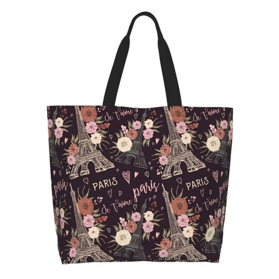Cauagu Romantic Paris Print Women Large Capacity Tote Bag - Casual Shoulder Bag Fashion Handbag Shopping Bag Daily Bag Hobo Bags for Travel Work and Shopping