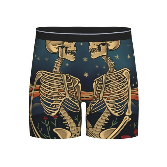 Cauagu Romantic Skeletons Under Moon Print Men's Boxer Briefs, Funny & Cute Underwear Elastic Waistband Briefs Ideal Gift for Men,1-Pack