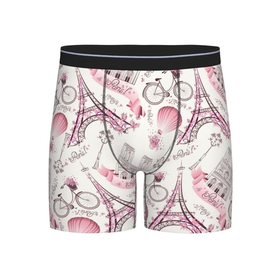 Cauagu Romantic Travel In Paris Print Men's Boxer Briefs, Funny & Cute Underwear Elastic Waistband Briefs Ideal Gift for Men,1-Pack