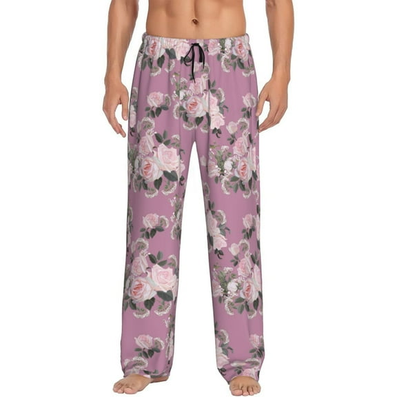 Cauagu Rose Flowers Mens Pajama Pants Sleep & Lounge Pants,PJ Bottoms with Pockets-X-Large