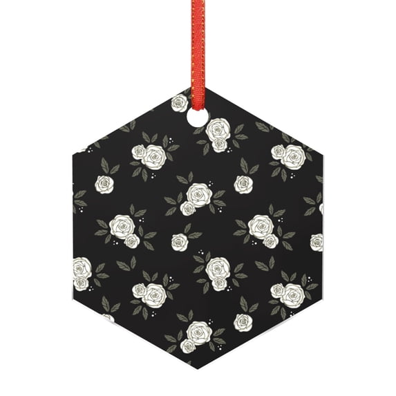 Cauagu Rose Flowers Pattern Acrylic Christmas Pendant,1-Pack Christmas Ornaments Xmas Tree Decor Christmas Décor with Ribbon Cute Tree Hanging for Party Favors-Hexagon