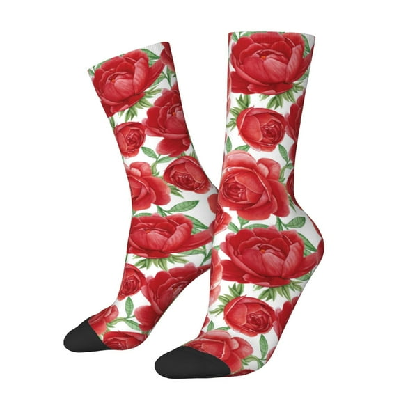 Cauagu Rose Flowers Print Crew Socks for Women and Men,Adult Athletic Running Socks 1-Pair Sports Socks Work Gear Socks with Moisture Wicking