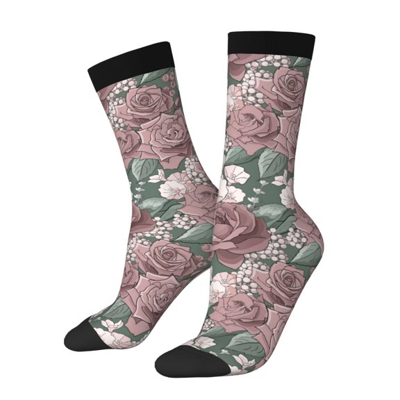 Cauagu Rose Flowers Print Crew Socks for Women and Men,Adult Athletic Running Socks 1-Pair Sports Socks Work Gear Socks with Moisture Wicking