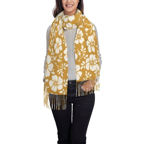 Cauagu Rose Flowers Print Women Wrap Shawl tassels Scarves Retro Scarf 77.6"X28.3"