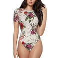 thumbnail image 1 of Cauagu Rose Flowers Women's Crew Neck Round Short Sleeve T Shirts Tops Bodysuit Daily Jumpsuit-XX-Large, 1 of 7