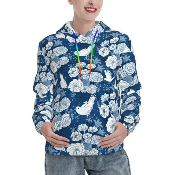 Cauagu Rose Flowers for Women's Hooded Sweatshirts Pullover Hoodie for Women Fall Workout Sweat Long Sleeve Preppy Sweatshirts-Medium