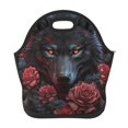 Cauagu Rose Full Moon Black Wolf Print Insulated Lunch Box,Lunch Tote