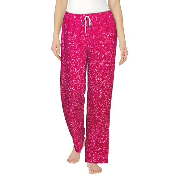Cauagu Rose Red Glitter Pajama Pants for Women Loose Fit Wide Leg Trouser Pants Casual Elastic Waist Drawstring Lounge Pants