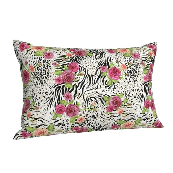 Cauagu Roses Mixed Zebra Print Pillow Covers with Envelope Closure,1PC Pillow Cases Decorative Pillow Case for Bed & Couch, Pillows Not Included-14"x20"