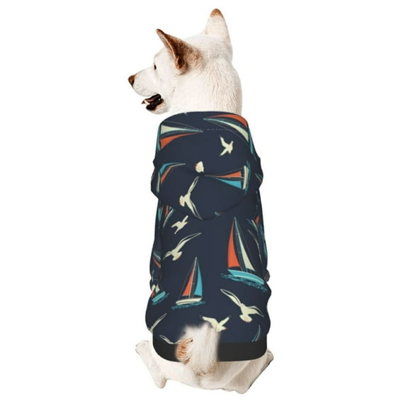 Cauagu Sailboat And Seagull Pattern Winter Pet Hoodie Sweatshirts- Dog Hoodie Sweater with Leash Hole - Cute Dog Hoodie - Pet Clothes Puppy Cat Custume -X-Large