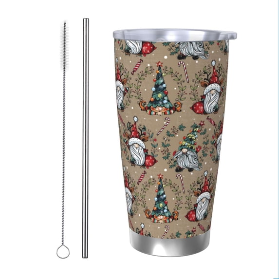 Cauagu Santa Claus cute Pattern 20oz Tumbler,Stainless Steel Vacuum Insulated Tumbler with Lid Insulated Coffee Mug Thermal Cup with Splash Proof Sliding Lid-Straw Two-piece Set