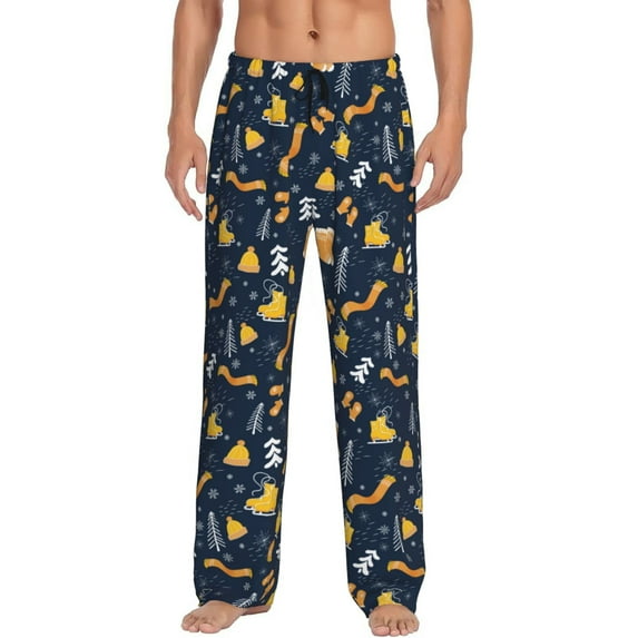 Cauagu Scarf Ski Shoes sock Mens Pajama Pants Sleep & Lounge Pants,PJ Bottoms with Pockets-X-Large