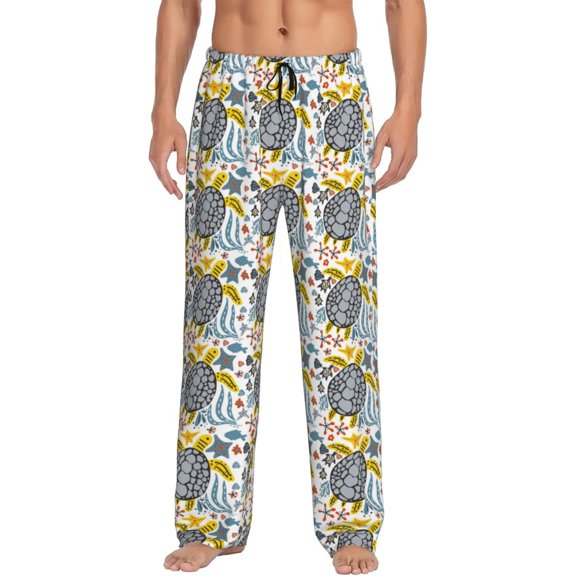 Cauagu Sea Turtle Mens Pajama Pants Sleep & Lounge Pants,PJ Bottoms with Pockets-Large
