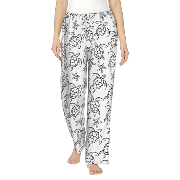 Cauagu Sea Turtle Pajama Pants for Women Loose Fit Wide Leg Trouser Pants Casual Elastic Waist Drawstring Lounge Pants