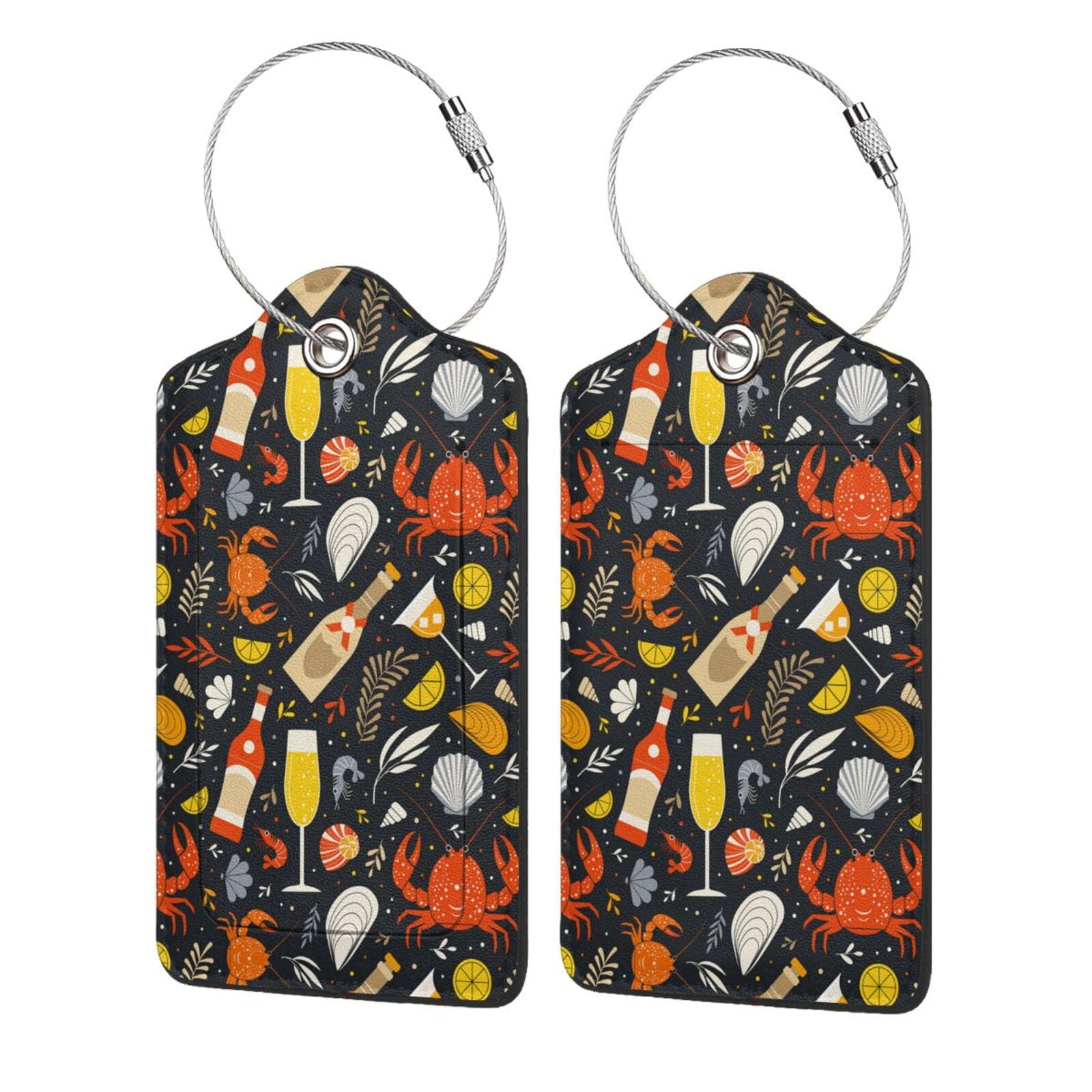 Cauagu Seafood And Drinks Print Luggage Tags,Leather Luggage Tags for