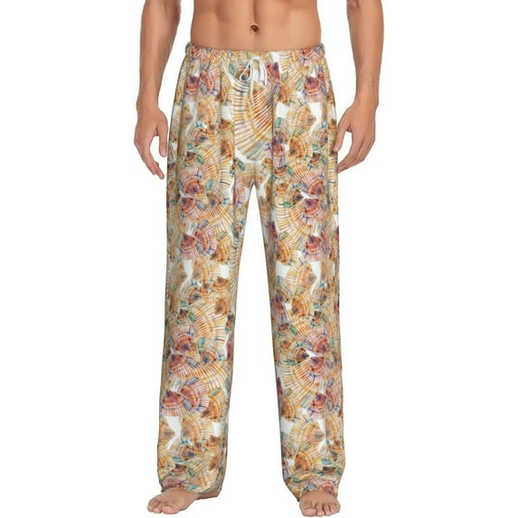 Cauagu Seashells Mens Pajama Pants Sleep & Lounge Pants,PJ Bottoms with Pockets-Medium