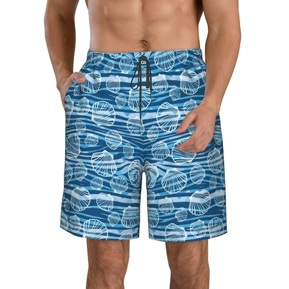 Cauagu Shell Print Men's Swim Trunks,Hawaiian Bathing Suit Swimsuits Beach Shorts with Pockets for Men Quick Dry Swimming Board Shorts-Large