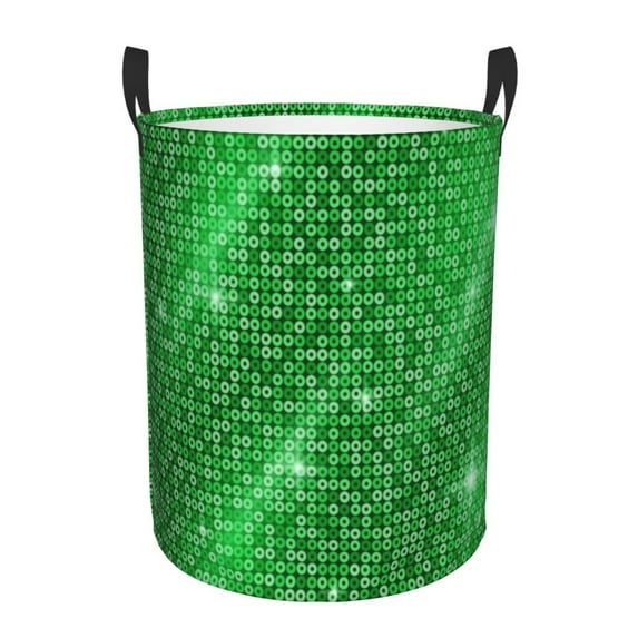 Cauagu Shiny round green sequins for Laundry Basket,Collapsible Organizer Basket for Storage Bin Toy Bins Gift Baskets Bedroom Clothes Children Nursery Hamper-Small