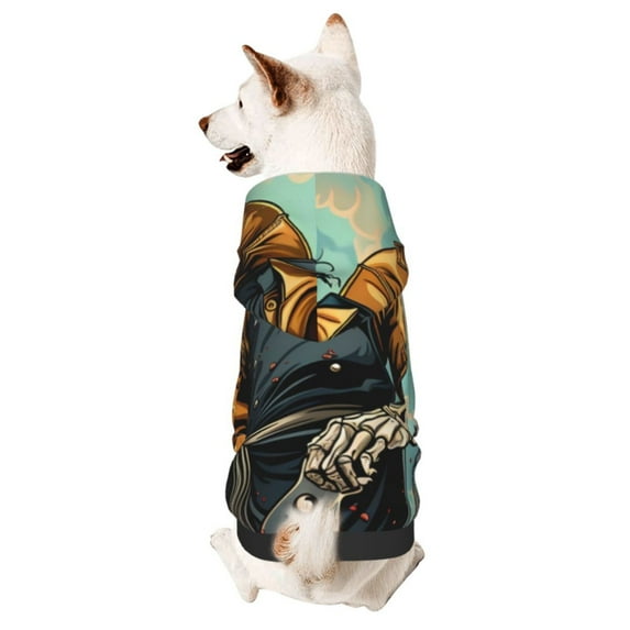 Cauagu Skeleton Chef BBQ Scene Pattern Winter Pet Hoodie Sweatshirts- Dog Hoodie Sweater with Leash Hole - Cute Dog Hoodie - Pet Clothes Puppy Cat Custume -X-Small