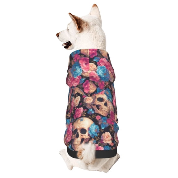 Cauagu Skull Blue Flower Pattern Winter Pet Hoodie Sweatshirts- Dog Hoodie Sweater with Leash Hole - Cute Dog Hoodie - Pet Clothes Puppy Cat Custume -Small