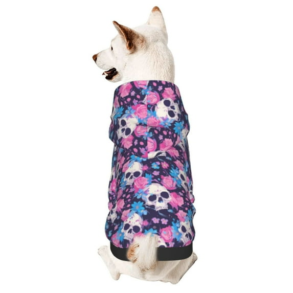 Cauagu Skull Flower Blue Pattern Winter Pet Hoodie Sweatshirts- Dog Hoodie Sweater with Leash Hole - Cute Dog Hoodie - Pet Clothes Puppy Cat Custume -X-Small