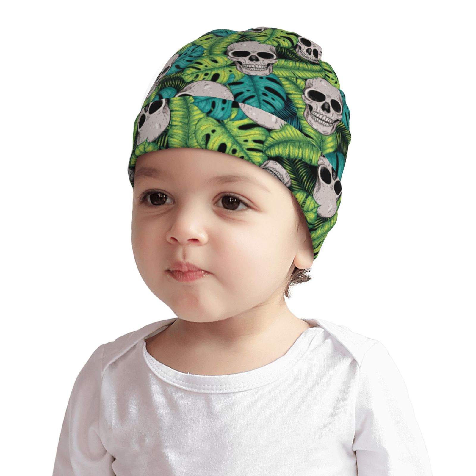 Cauagu Skull and Palm Leaves Print Beanie Hats for Baby UnisexBaby