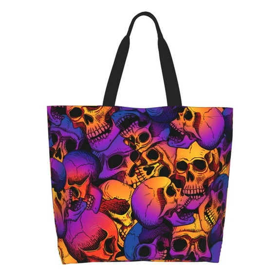 Cauagu Skull Print Women Large Capacity Tote Bag - Casual Shoulder Bag Fashion Handbag Shopping Bag Daily Bag Hobo Bags for Travel Work and Shopping