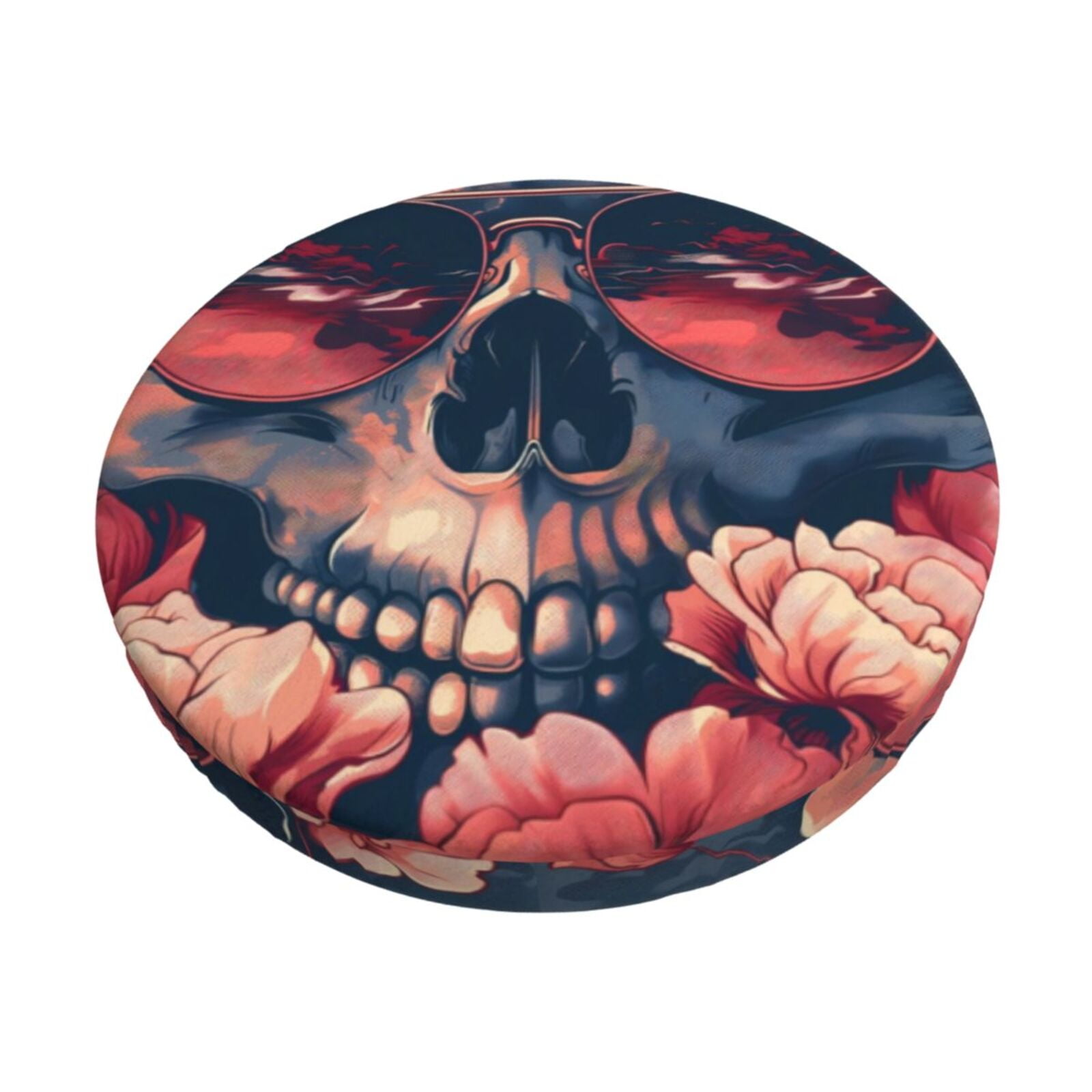 Cauagu Skull With Roses And Sunglasses Print Round Stool Covers,Seat