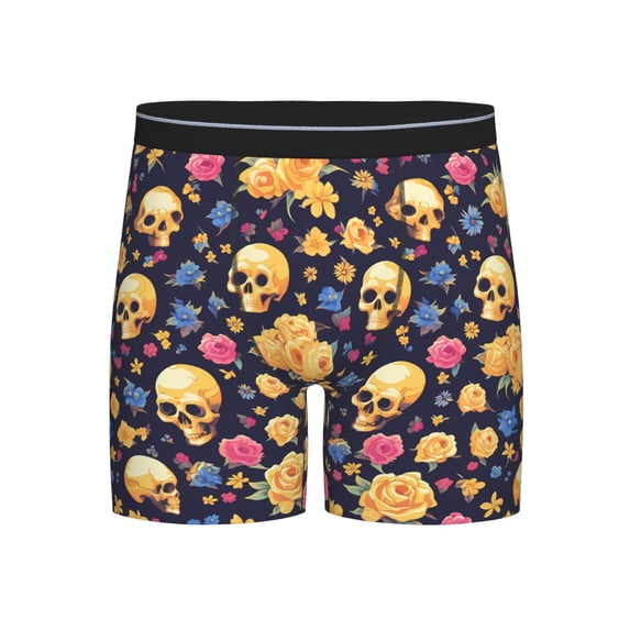 Cauagu Skull gold flower Print Men's Boxer Briefs, Funny & Cute Underwear Elastic Waistband Briefs Ideal Gift for Men,1-Pack