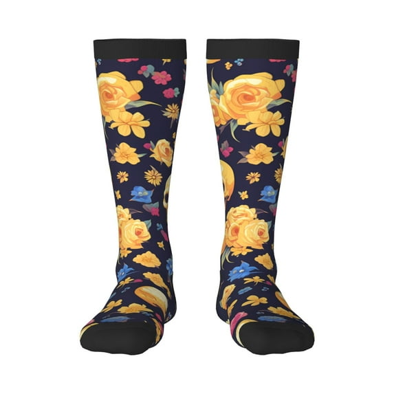 Cauagu Skull gold flower Print Women's Men's Ankle Socks 1-pack Casual Athletic Socks for Unisex Adult Moisture-Wicking Socks for Daily Wear/Running/Sport