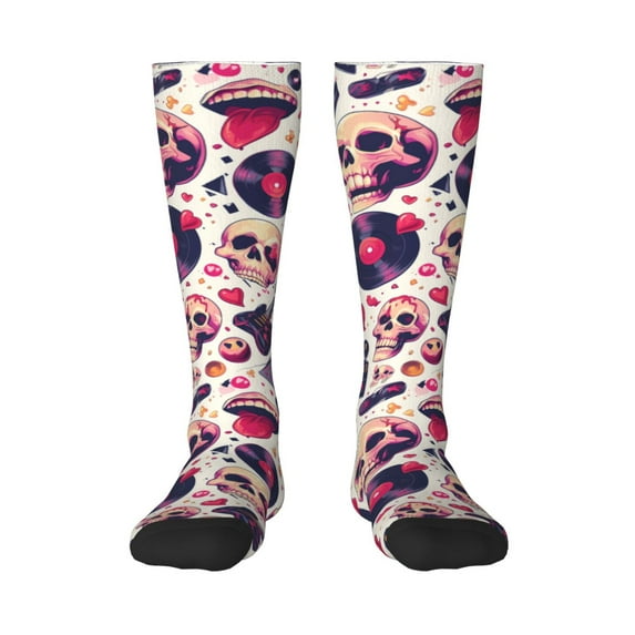 Cauagu Skull lips record Guitar Print Women's Men's Ankle Socks 1-pack Casual Athletic Socks for Unisex Adult Moisture-Wicking Socks for Daily Wear/Running/Sport