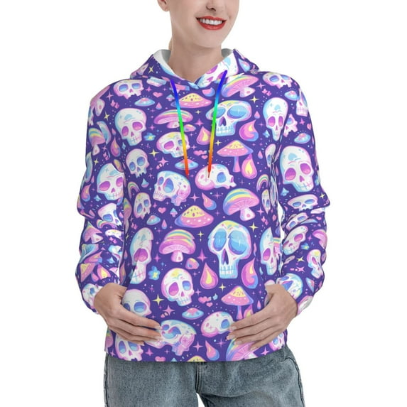 Cauagu Skull mushroom colorful for Women's Hooded Sweatshirts Pullover Hoodie for Women Fall Workout Sweat Long Sleeve Preppy Sweatshirts-XX-Large