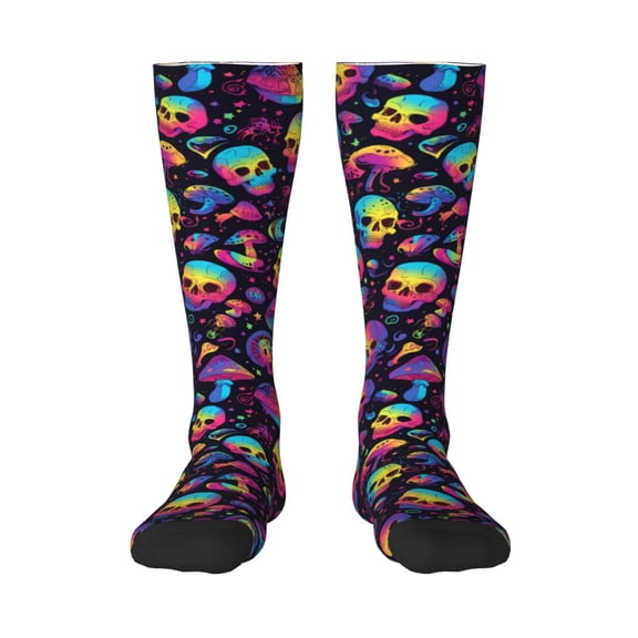 Cauagu Skull mushroom rainbow color Print Women's Men's Ankle Socks 1-pack Casual Athletic Socks for Unisex Adult Moisture-Wicking Socks for Daily Wear/Running/Sport