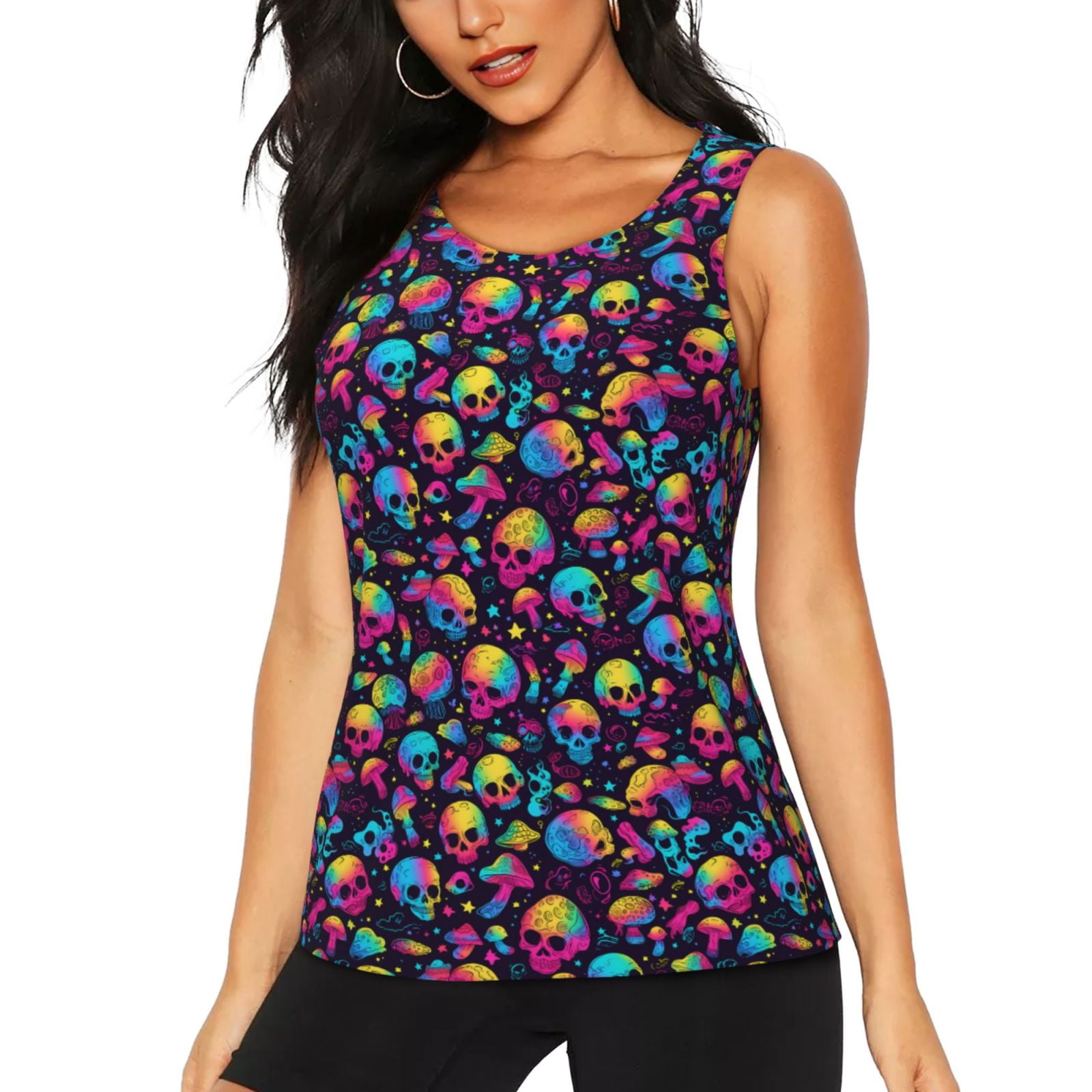 Cauagu Skull rainbow color mushroom for Women's Workout Tank Tops ...