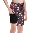 thumbnail image 1 of Cauagu Skull red flower blue Print Swim Trunks for Men,Youth Boys Swim Shorts Compression Liner Beach Shorts Boys' Swimming Shorts 7-20 Years Bathing Suit-Medium, 1 of 7