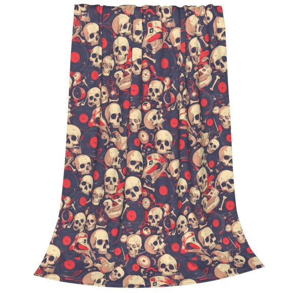 Cauagu Skull rock music record Pattern Flannel Bed Blankets,Fleece Blanket Comfortable Air Conditioning Blanket for Sofa Bed Travel Couch & Living Room -40"x30"