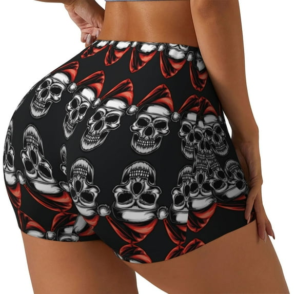 Cauagu Skull santa hat for Womens Workout Impact Shorts,Booty Biker Shorts High Waisted Elastic Athletic Shorts for Yoga Gym Running Sports-Large